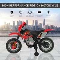 Motocicleta electrica HOMCOM pentru copii 3-6 ani din plastic PP cu roti de sprijin, faruri si muzica, 102x53x66 cm, rosu si negru(m-7)