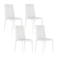 STONES Set 4 Sedie Impilabili in Similpelle con Gambe in Metallo rivestite in Similpelle, 40x42x96 cm, Bianco(m-1)