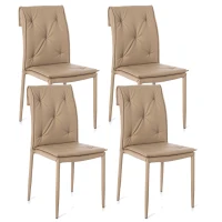 STONES Set 4 Sedie con seduta e schienale rivestiti in similpelle imbottita, gambe in metallo rivestite in similpelle, 44x56x91cm, tortora(m-1)