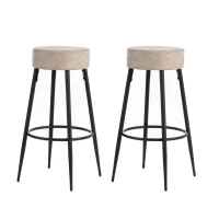 STONES Set 2 Sgabelli in microfibra con gambe in metallo verniciato, 33x33x77.5cm, beige, nero(m-1)