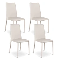 STONES Set 4 Sedie Impilabili in Similpelle con Gambe in Metallo rivestite, 40x42x96 cm, Grigio Chiaro(m-1)