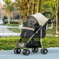 PawHut Pet Stroller for Small and Miniature Dogs, with Rain Cover - Khaki(m-10)