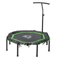 HOMCOM 48" Octagonal Mini Fitness Rebounder Trampoline Indoor Outdoor Foldable Mini Jumper with Adjustable Handle, Green(m-11)