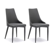 STONES Set 2 Sedie in Similpelle con Seduta e Schienale Imbottiti e Gambe in Metallo rivestite, 46x46x91 cm, Grigio Scuro(m-1)