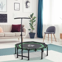 HOMCOM 48" Octagonal Mini Fitness Rebounder Trampoline Indoor Outdoor Foldable Mini Jumper with Adjustable Handle, Green(m-10)