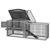 PawHut Wooden Rabbit Hutch with Outdoor Run Grey(m-11)