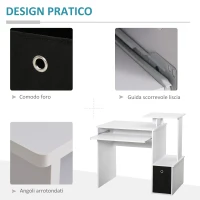 Vinsetto Scrivania Moderna con Mensola per Tastiera e Cassetto in Tessuto, 100x40x86.6cm, Bianco e Nero(m-6)