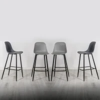 STONES Set 4 Sgabelli da cucina in PP con base in metallo nero, 47x37x103cm, grigio scuro, metallo(m-1)