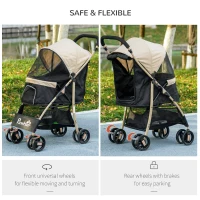 PawHut Pet Stroller for Small and Miniature Dogs, with Rain Cover - Khaki(m-6)
