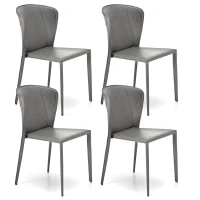 STONES Set 4 Sedie in similcuoio con seduta, schienale e gambe rivestiti in similcuoio, 49x56x82cm, grigio chiaro(m-1)