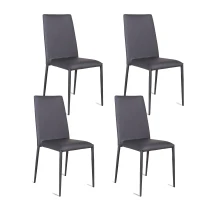 STONES Set 4 Sedie in similpelle imbottita e gambe in metallo rivestite, 40x42x96cm, grigio scuro(m-1)