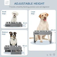 PawHut Set 2 Boluri pentru Câini de 1.2L cu Picioare Detașabile, Bol pentru Câini, Înălțat din ABS și Oțel, 44x27.7x28 cm, Gri(m-4)