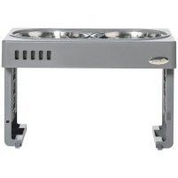 PawHut Set 2 Boluri pentru Câini de 1.2L cu Picioare Detașabile, Bol pentru Câini, Înălțat din ABS și Oțel, 44x27.7x28 cm, Gri(m-10)