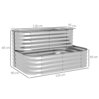 Outsunny Jardinieră de Grădină Înălțat cu 2 Niveluri, Jardinieră Galvanizată cu Margine de Siguranță, 120x90x30 cm, Argintiu(m-3)