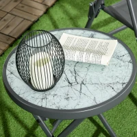 Outsunny Masă Rotundă Pliabilă cu Blat din Sticlă din Imitație de Marmură, Măsuță Mică de Cafea pentru Exterior, Φ45x50 cm, Alb(m-8)