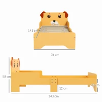 ZONEKIZ Cadru Pat Pentru Copii, Mobilier Dormitor Pentru Copii cu Vârsta de 3-6 Ani, Pat Cățeluș pentru Copii, 143x74x58 cm, Galben(m-3)