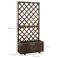Outsunny Jardinieră de Exterior cu Spalier, Grilaj pentru Plante Cățărătoare și Ghiveci, 72.5x31.5x149.5 cm, Lemn Natural(m-3)