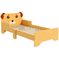 ZONEKIZ Cadru Pat Pentru Copii, Mobilier Dormitor Pentru Copii cu Vârsta de 3-6 Ani, Pat Cățeluș pentru Copii, 143x74x58 cm, Galben(m-10)