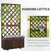 Outsunny Jardinieră de Exterior cu Spalier, Grilaj pentru Plante Cățărătoare și Ghiveci, 72.5x31.5x149.5 cm, Lemn Natural(m-4)