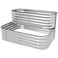 Outsunny Jardinieră de Grădină Înălțat cu 2 Niveluri, Jardinieră Galvanizată cu Margine de Siguranță, 120x90x30 cm, Argintiu(m-10)
