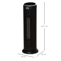 HOMCOM Calefactor Cerámico de Torre 1000/2000W con Mando a Distancia Pantalla LED Temporizador de 12H Termostato 3 Modos de Viento y 45° Oscilación para 25 m² Ø19x56,7 cm Negro(m-3)
