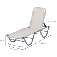Outsunny Tumbona de Jardín con Respaldo Ajustable en 5 Posiciones de Aluminio y Texteline para Terraza Patio Playa Piscina Exterior 163x58,5x91 cm Beige(m-3)