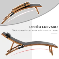 Outsunny Tumbona de Jardín Tipo Hamaca con Altura de Respaldo Ajustable Reposacabeza Extraíble y Marco de Madera Ergonómico para Terraza Playa Exterior 182x64x71 cm Negro(m-7)