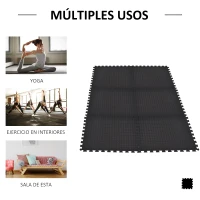 HOMCOM Esterillas Puzzle de Fitness de 6 Piezas 60x60x1,2 cm Esterilla Protectora de Suelo con Bordes de Espuma EVA de 2,16 m² para Ejercicio Gimnasio Juego Negro(m-5)