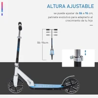 HOMCOM Patinete para Niños y Adultos Scooter Plegable Plegable Manillar Ajustable Marco Aluminio Ligero y Estable Carga 80kg Aluminio 84x34x86-96 cm Blanco(m-6)