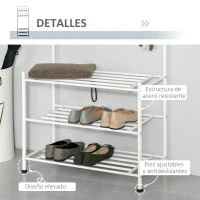 HOMCOM Perchero con Zapatero Perchero Entrada Recibidor con 18 Ganchos 3 Estantes para Zapatos para Pasillo 67x30x185 cm Blanco(m-5)