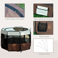 PawHut Parque Plegable para Perros de 8 Paneles Parque de Juego para Mascotas con Bolsa de Transporte Ø117x71 cm Marrón(m-5)