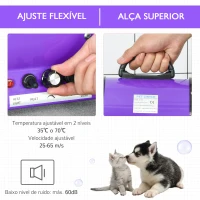 PawHut Secado de Pelo para Cães 2800W Secador de Pelo para Animais de Estimação com Temperatura e Velocidade Ajustável 3 Bicos 40x16x20cm Roxo(m-4)