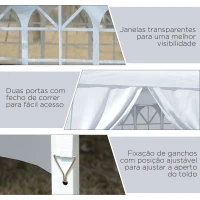 Outsunny Tenda de Jardim com Paredes Laterais Amovíveis Janelas Porta com Zíper e Bolsa de Transporte 295x295x196-258 cm Branco(m-8)