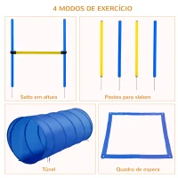 PawHut Treino de Agilidade para Cães Obstáculos de Salto para Cães com Altura Ajustável Túnel e Bolsa de Transporte Azul(m-4)