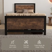 HOMCOM Estrutura de Cama Individual de Aço para Colchão 90x190 cm Carga Máxima 150 kg 97x195x103 cm Preto e Marrom Rústico(m-6)