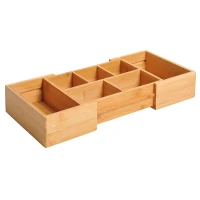 HOMCOM Organizador de Escritório de Bambu Caixa de Armazenamento Extensível com 5-7 Compartimentos  24,6-41x17,6x7 cm Madeira(m-11)