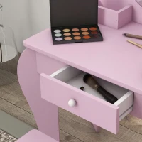 ZONEKIZ Kids Vanity Table with Mirror, Stool, Drawer, Storage Boxes, Cat Design, for Ages 3-6 Years - Pink(m-8)