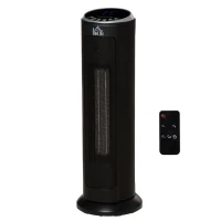 HOMCOM Calefactor Cerámico de Torre 1000/2000W con Mando a Distancia Pantalla LED Temporizador de 12H Termostato 3 Modos de Viento y 45° Oscilación para 25 m² Ø19x56,7 cm Negro(m-1)