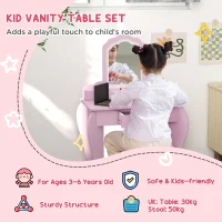 ZONEKIZ Kids Vanity Table with Mirror, Stool, Drawer, Storage Boxes, Cloud Design, for Ages 3-6 Years - Pink(m-4)