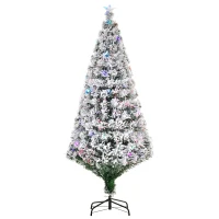 HOMCOM Árbol de Navidad 180cm Artificial Árbol Pino Natural de Blanco Nevado con Soporte de Metal Luces LED 230 Ramas(m-1)