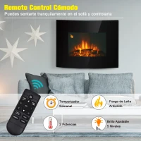 HOMCOM Chimenea Eléctrica tipo Estufa de Pared con Efecto Leña Ardiendo y Mando a distancia 900W/1800W 65x11,4x52cm(m-4)