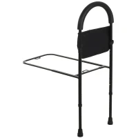 HOMCOM Barandilla Asidera de Cama para Acostarse y Levantarse con Altura Regulable Riel para Cama con Correa de Hebilla y Bolsillo 72x36x86-110,5 cm Negro(m-1)