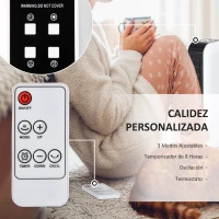 HOMCOM Calefactor Cerámico de Torre 2000W Portátil con Mando a Distancia 3 Modos de Función Pantalla LED Temporizador y Sistema Antivuelco para 25 m² Ø18x44 cm Blanco y Negro(m-4)