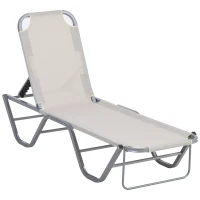 Outsunny Tumbona de Jardín con Respaldo Ajustable en 5 Posiciones de Aluminio y Texteline para Terraza Patio Playa Piscina Exterior 163x58,5x91 cm Beige(m-1)