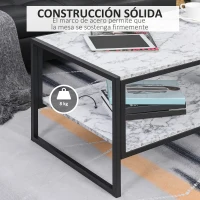 HOMCOM Mesa de Centro Moderno Mesa Baja de Salón con Encimera de Imitación Mármol con Estructura de Metal 106x50x45 cm Blanco(m-5)