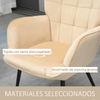 HOMCOM Sillón Individual con Reposapiés Tapizado en Terciopelo Butaca con Respaldo Alto y Reposabrazos 72x80x99 cm Beige(m-4)