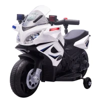 HOMCOM Moto Eléctrica Infantil de Policía Batería 6V Recargable para Niños de 18-36 Meses con Faros Bocina y Ruedas de Equilibrio Velocidad Máx. de 3 km/h 69x39x43 cm Multicolor(m-1)