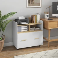 Vinsetto Armario Archivador con Ruedas Cajón Barras Colgantes para Tamaño A4 y 2 Compartimentos 76x40x75,5 cm Roble y Blanco(m-2)