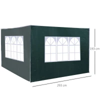 Outsunny 2 Paredes Laterales para Carpa 3x3m 6x3m Tela de Reemplazo Oxford Impermeable con Ventanas 293x193cm Verde Oscuro(m-3)