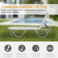 Outsunny Tumbona de Jardín con Respaldo Ajustable en 5 Posiciones de Aluminio y Texteline para Terraza Patio Playa Piscina Exterior 163x58,5x91 cm Beige(m-4)